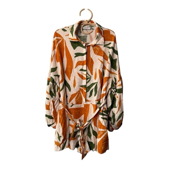 Dress Forum LA Orange Green Dropped Waist Collared Elasticized Sleeves Romper - Picture 4 of 16